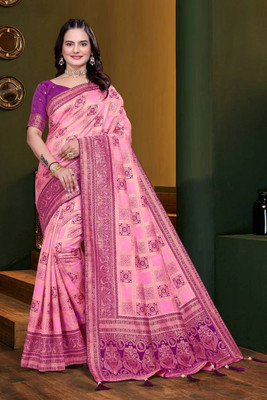 A To Z Cart Printed Banarasi Jacquard Saree(Pink)