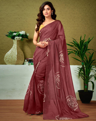 Tasrika Printed Sambalpuri Chanderi, Cotton Blend Saree(Brown)