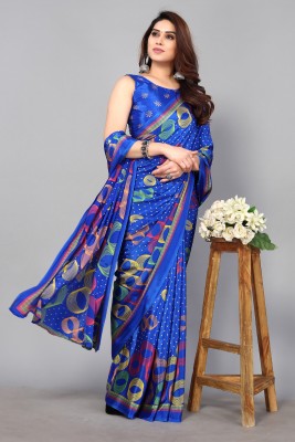FABMORA Digital Print, Printed Bollywood Silk Blend, Crepe Saree(Blue)