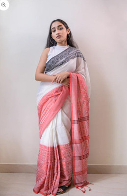 sourav biswas Self Design, Solid/Plain Handloom Viscose Rayon, Cotton Silk Saree(White, Black)