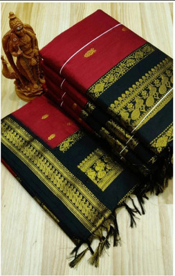 gadwal Embroidered Banarasi Cotton Blend Saree(Maroon)