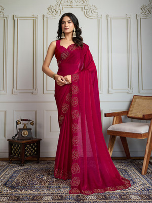House of Pataudi Embroidered Saree with Attached Blouse Satin Saree(Pink)