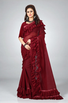 fFASHION Self Design, Striped, Solid/Plain, Embellished, Woven Bollywood Georgette Saree(Maroon)