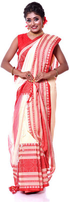 Bengal S Woven Handloom Cotton Blend Saree(Cream)