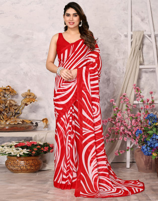 Samah Floral Print Bollywood Chiffon, Georgette Saree(Red, White)