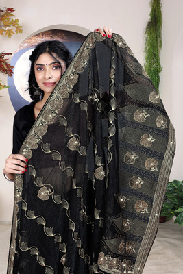 AnjaniTextiles Embroidered, Embellished Bollywood Georgette Saree(Black)