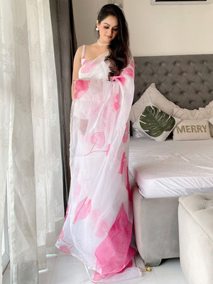 ANOUK Printed Chanderi Linen Saree(White)