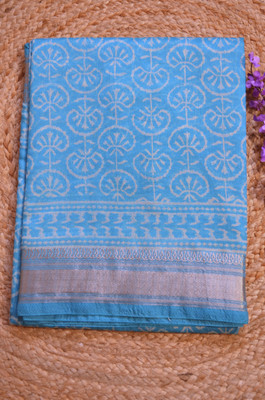 MRIKA Blocked Printed Maheshwari Handloom Viscose Rayon Saree(Blue)