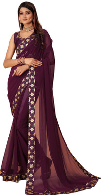 NAKSHCRETION Self Design Bollywood Georgette Saree(Purple)