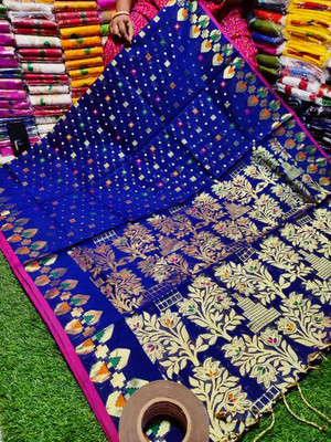 AMIT STORE Self Design Tant Pure Cotton Saree(Dark Blue)