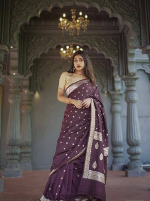 RUCHAA FASHION Woven Banarasi Silk Blend Saree(Purple)