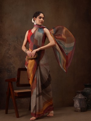 Divastri Printed Banarasi Cotton Blend Saree(Multicolor)