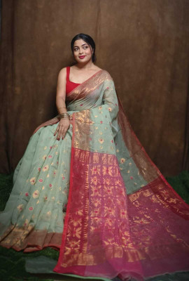 Mondal Saree Centre Printed Bollywood Cotton Silk Saree(Red, Light Green)