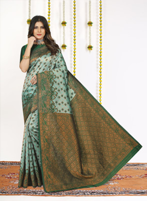 BHUVA BROTHERS Self Design Banarasi Cotton Silk, Jacquard Saree(Multicolor)