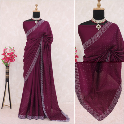 Sanjana Silks Embellished Bollywood Silk Blend Saree(Magenta)