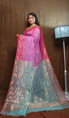 Mondal Saree Centre Printed Bollywood Cotton Silk Saree(Blue, Pink)