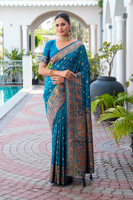 Tasrika Woven Kanjivaram Cotton Silk Saree(Blue)