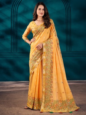 Divastri Woven Banarasi Cotton Blend Saree(Yellow)