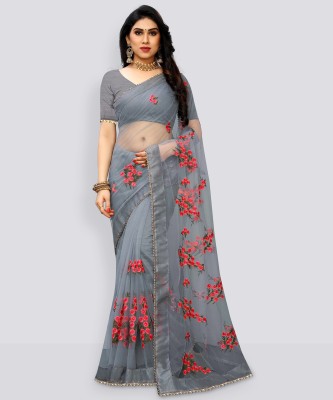 PATLANI STYLE Embroidered Bollywood Net Saree(Grey)