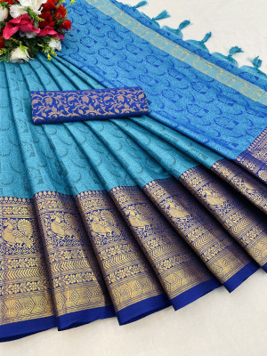 Julee Woven Banarasi Art Silk Saree(Light Blue)