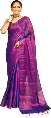 Sprish Solid/Plain Handloom Tissue Saree(Purple)