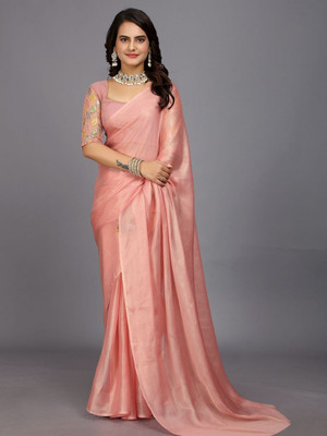 Infyshopy Embroidered, Self Design, Solid/Plain, Dyed Bollywood Georgette, Net Saree(Pink)