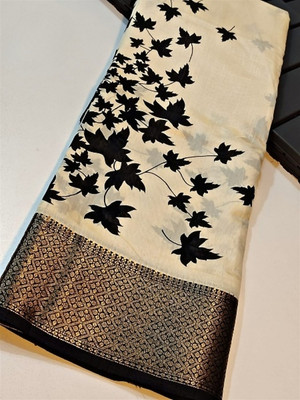 pal fashion Printed Bollywood Chanderi Saree(Cream)