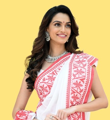 SANVISAREE Woven Tant Pure Cotton Saree(White)