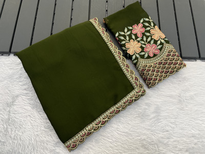 K 5 FASHION Embroidered Bollywood Chiffon Saree(Light Green)