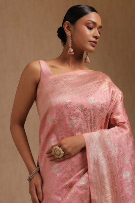 soch Floral Print Saree with Attached Blouse Silk Blend Saree(Pink)