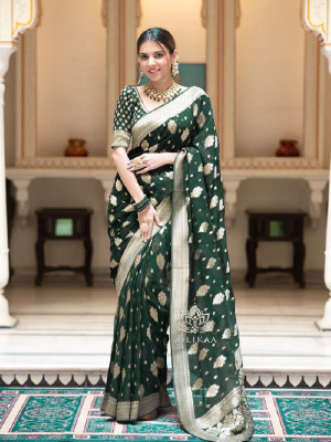 BALAR CREATION Embroidered Banarasi Pure Silk Saree(Green)