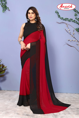 Anand Sarees Ombre Bollywood Georgette, Chiffon Saree(Red, Black)