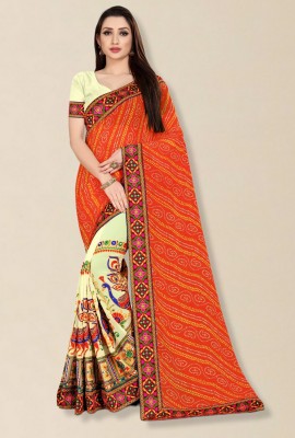 Divastri Self Design, Printed, Embroidered Bandhani Georgette Saree(Orange, Beige)