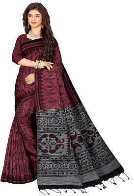 Dixon Printed Sambalpuri Pure Cotton Saree(Pink)