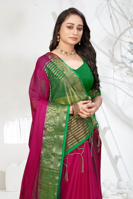 Aarunika LGF Solid/Plain, Striped Bollywood Organza Saree(Multicolor)