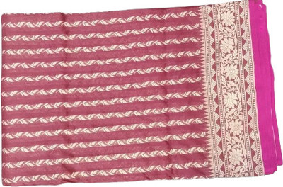 Mithila kashi Creation Woven, Floral Print, Striped Banarasi Pure Silk Saree(Maroon)