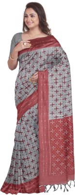 DipDiya Hand Painted Handloom Pure Cotton Saree(Silver)