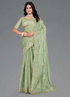 Mortile Designer Studio Woven Kanjivaram Silk Blend Saree(Green)