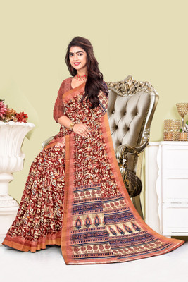 nirmal creation Printed Daily Wear Linen Saree(Multicolor)