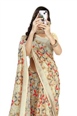 AA ONE ENTERPRISE Floral Print Bollywood Cotton Blend Saree(Cream)