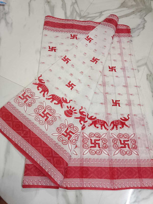 Happy Creation Woven Jamdani Handloom Cotton Blend Saree(Multicolor)