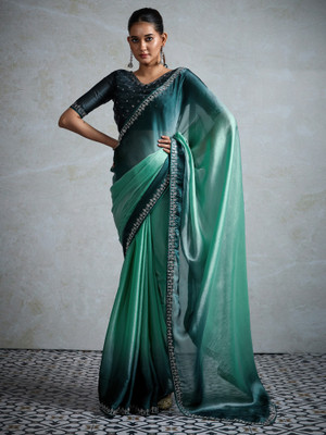 ANOUK Embellished Bollywood Satin Saree(Light Green)