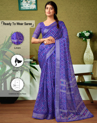 Samah Floral Print, Geometric Print, Embellished Bollywood Linen Saree(Purple)