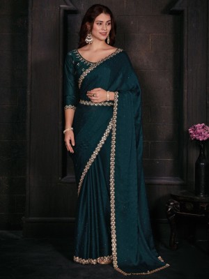 ANOUK Solid/Plain Daily Wear Satin Saree(Green)