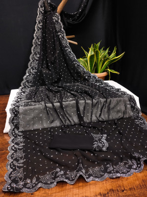 Dream Clouds Embellished Bollywood Georgette Saree(Black)