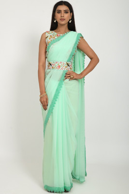 RADHEKRISHNA FASHIONABLES Embroidered Bandhani Net Saree(Light Green)