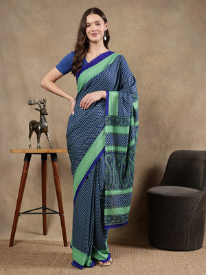 BALOOBI Digital Print Daily Wear Silk Blend Saree(Green)