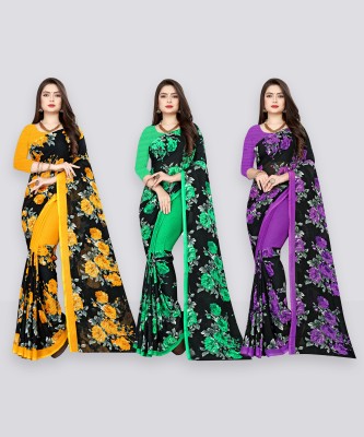 Anand Sarees Printed Daily Wear Georgette Saree(Pack of 3, Multicolor)