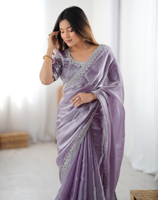 SIRIL Embellished Bollywood Jimmy choo, Tissue Saree(Purple)