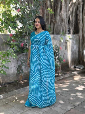 HouseOfCommon Printed Bollywood Georgette Saree(Light Blue)